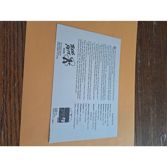 Vintage 1990 Ben Hess Driver Card NASCAR Texas Pete Western Steer WSMP Racing - Picture 2 of 2